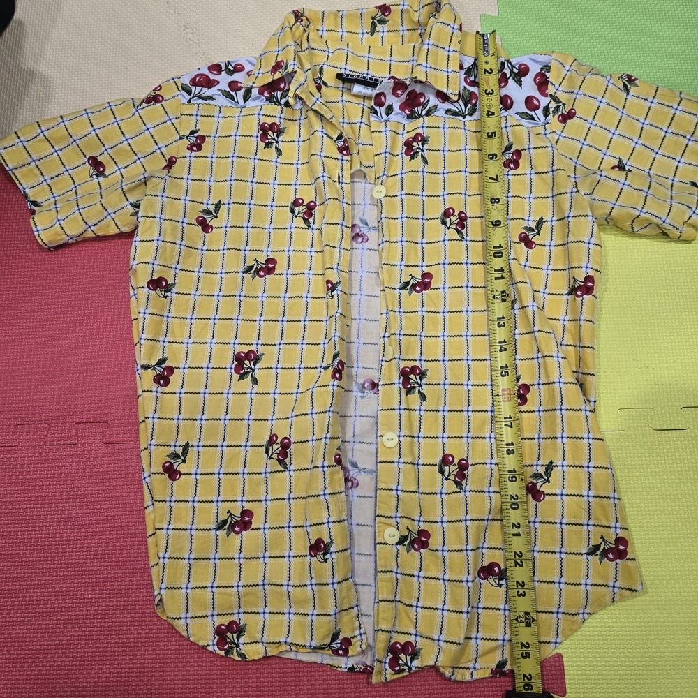 Vintage Signature by Jerell Cherry Print Plaid Button Up Shirt Size 8 Made in...